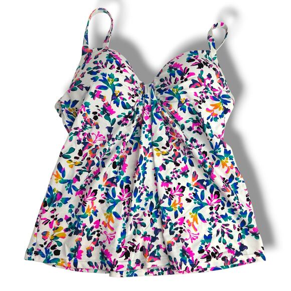 NEW Island Escape Tankini Top Size 8 White Purple Floral Sweetheart Ruched Beach - Picture 1 of 9